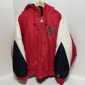 Vintage Nebraska Cornhuskers Logo 7 Puffer Jacket, Red, Medium, Full Zip, Hood